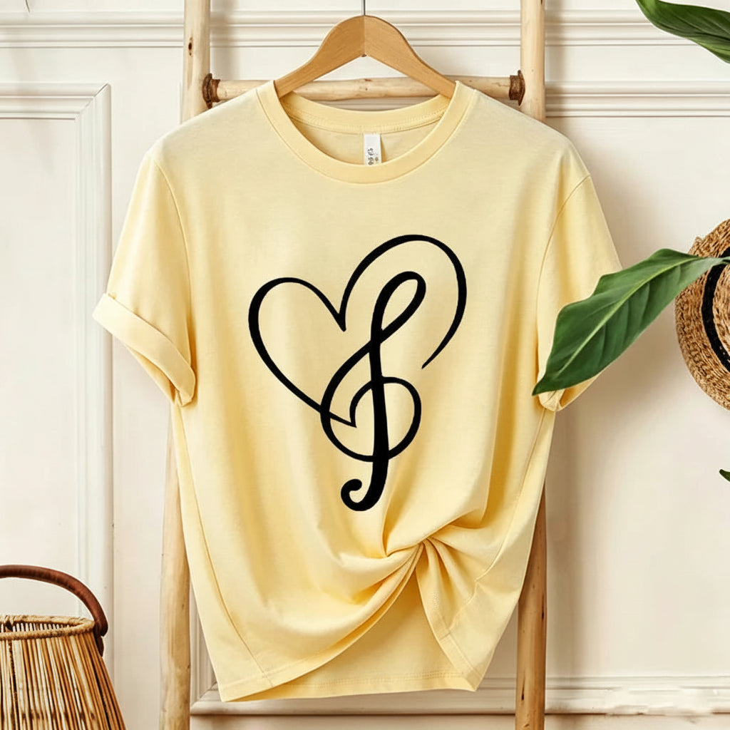 Minimalist Music Note Heart Print T-Shirt