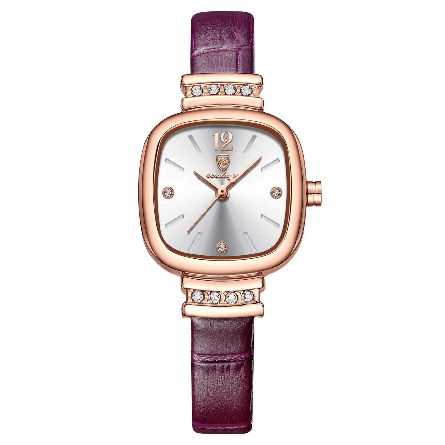 Luxury Square Leather Quartz Wrist Watch with Crystal Accents