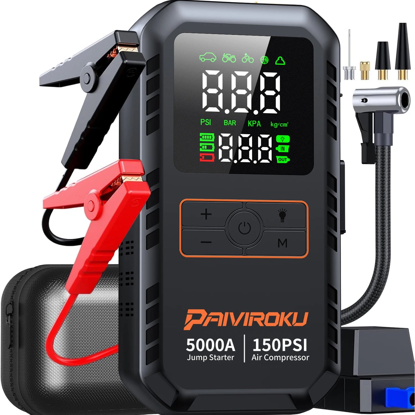 4-in-1 5000A Car Jump Starter with 150 PSI Air Compressor, Tire Inflator & Portable Power Bank