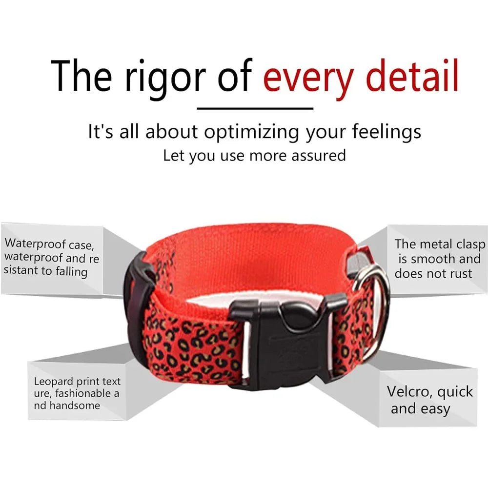Leopard Print LED Safety Dog Collar