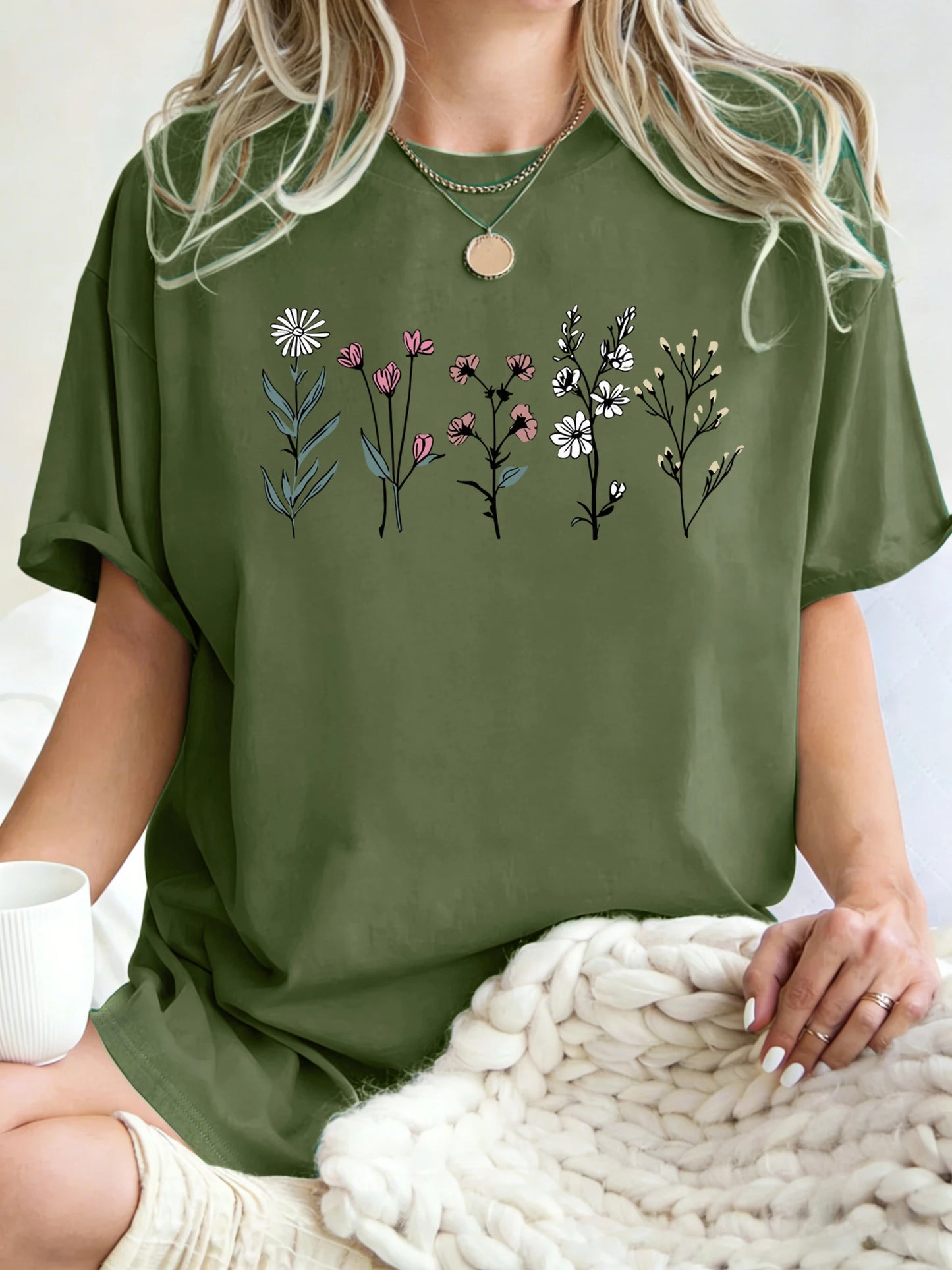 Floral Print Loose Fit Short Sleeve T-Shirt