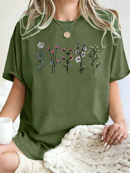 Floral Print Loose Fit Short Sleeve T-Shirt