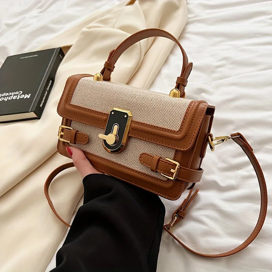 Vintage Flap Leather Crossbody Bags for Woman Contrast Color PU Tote Bag Retro Handbags Shoulder Bag, Fashionable Handbag Purse