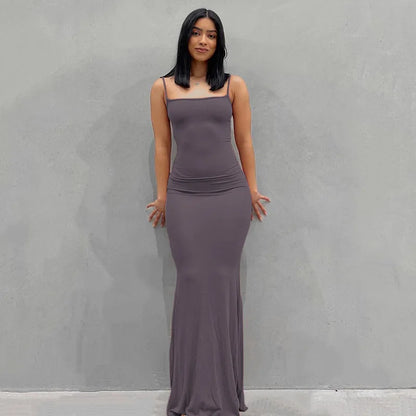 Sleeveless Spaghetti Strap Bodycon Trumpet Maxi Dress