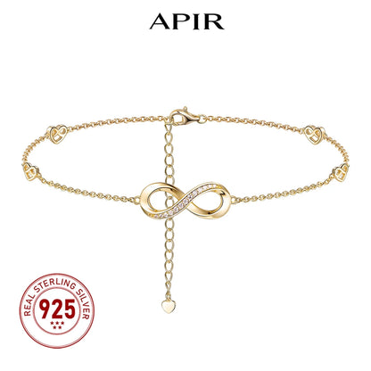 925 Sterling Silver Moissanite Anklet with Infinity, Heart & Butterfly Charms