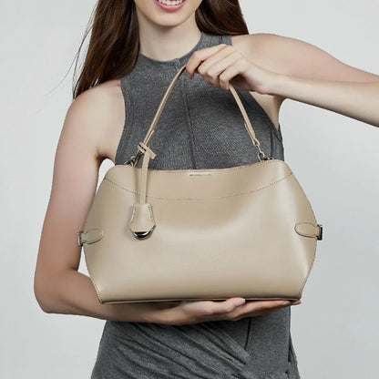 BURMINSA Large Genuine Leather Work Shoulder Bag Women Vintage Brown Cowhide Tote Bag Daily Office Commuter Crossbody Handbags