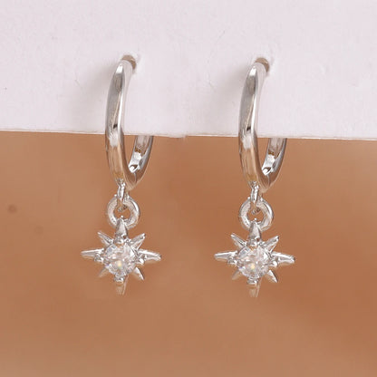 Luxury Stainless Steel Star Dangle Earrings with Sparkling Zircon