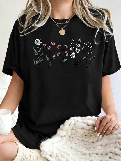 Floral Print Loose Fit Short Sleeve T-Shirt