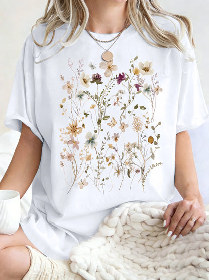 Floral Cluster Print Oversized Short Sleeve T-Shirt
