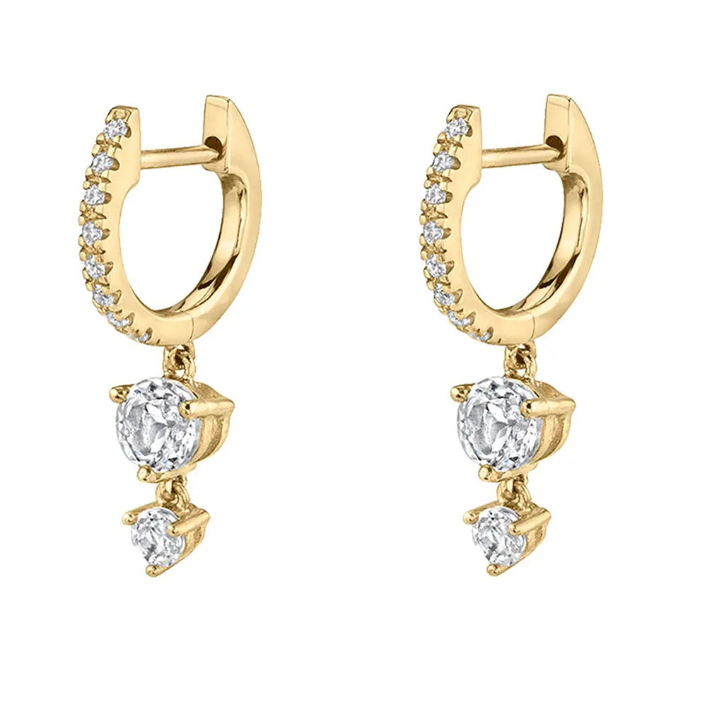 Stainless Steel Flower Dangle Earrings with Sparkling Zircon