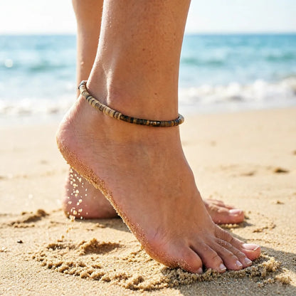 Bohemian Coconut Shell & Natural Stone Beaded Anklet for Women