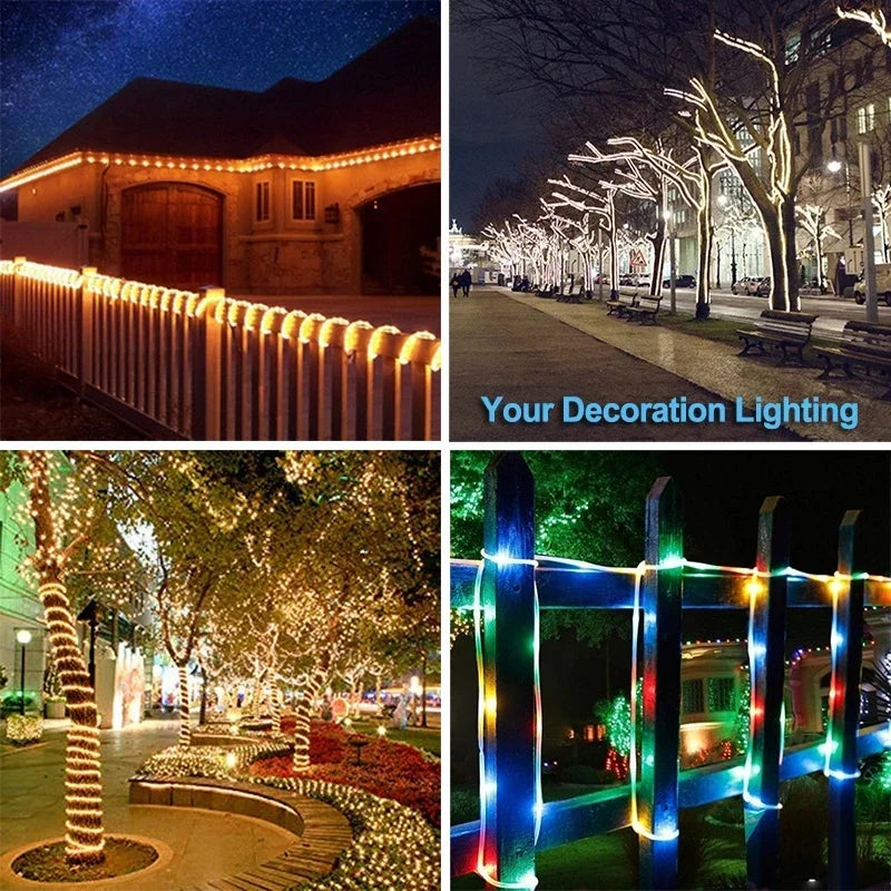 Solar LED Rope String Lights for Outdoor