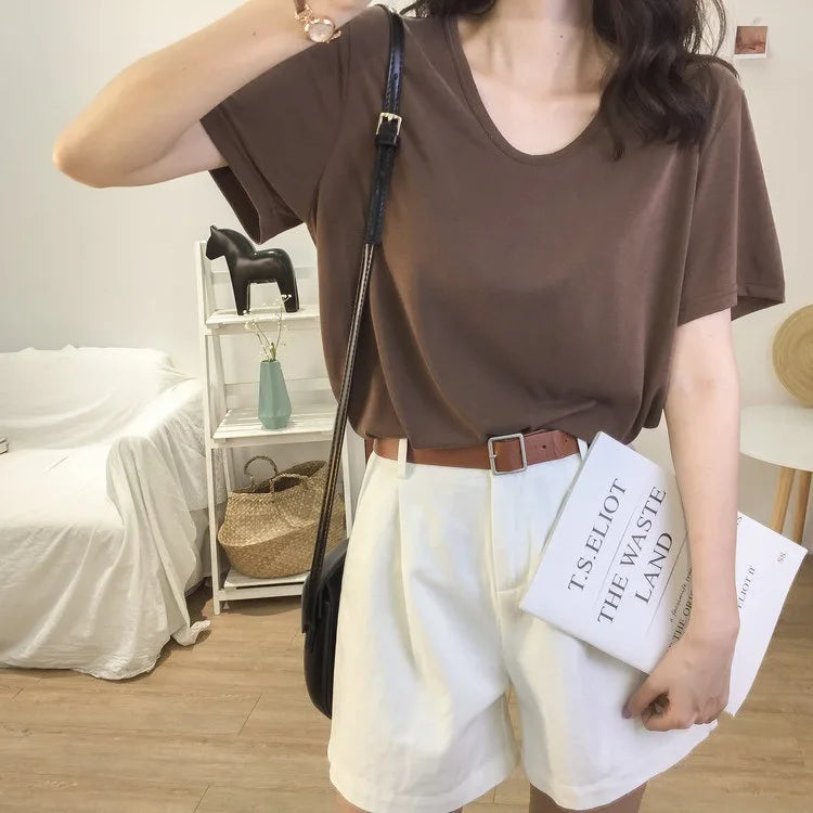 Solid Color Cotton Short Sleeve T-Shirt