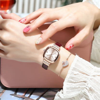 Luxury Square Leather Quartz Wrist Watch with Crystal Accents