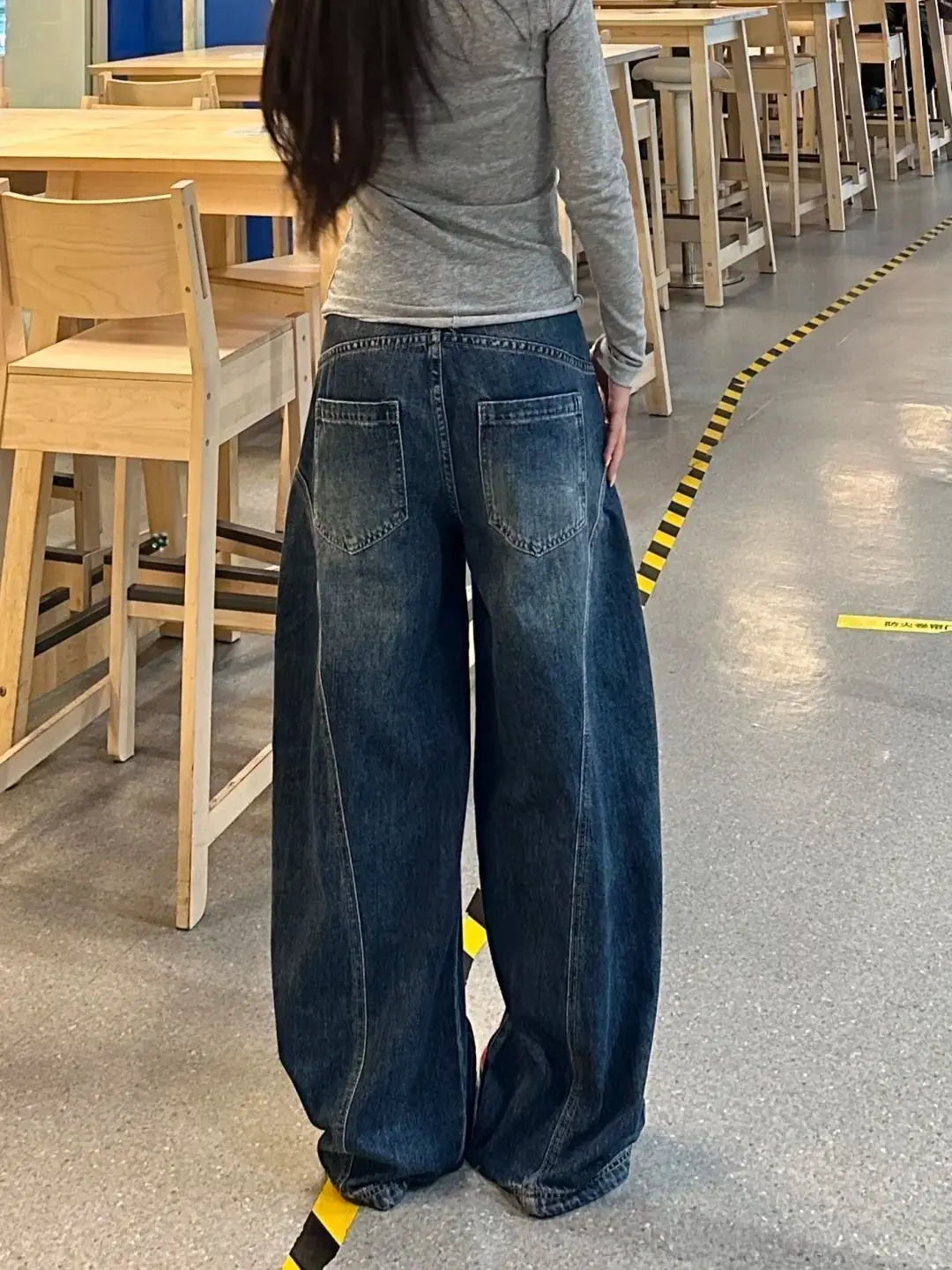 Premium Vintage Washed Wide Leg Cargo Jeans with Relaxed Baggy Fit