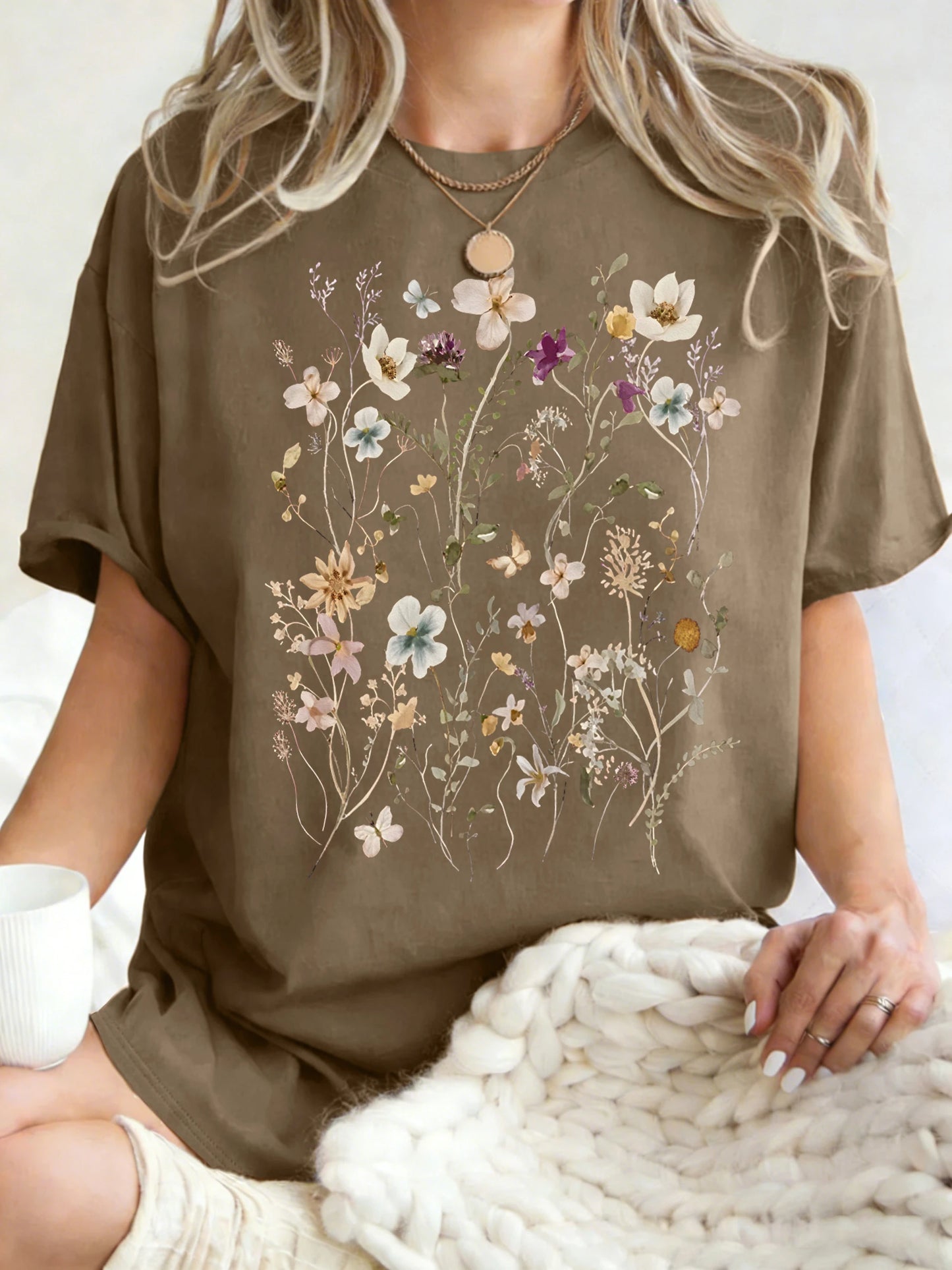 Floral Cluster Print Oversized Short Sleeve T-Shirt