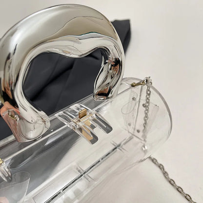 Cylinder Shape Evening Clutch Purses For Elegant Women 2026 Latest Luxury Designer Handbags Acrylic Chain Shoulder Crossbody Bag