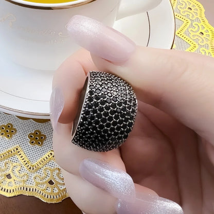 Vintage Black Pave Cocktail Ring in 925 Sterling Silver