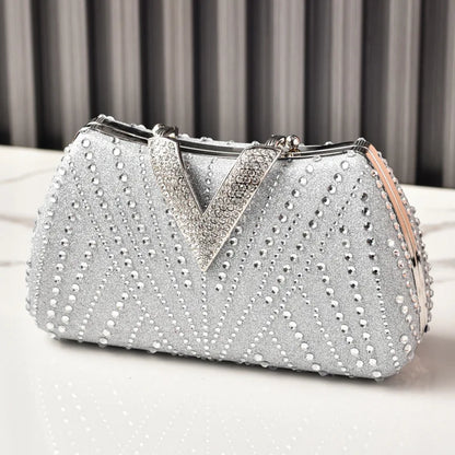 Silver Party Bag Diamond Wedding Inspired Designer Handbags for Women V Hasp Luxury Quality  Rhinestone Shoulder Crossbody Bags
