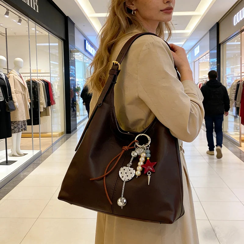 Elegant Shoulder Underarm Bags with Pendant Solid Color Synthetic Leather Handbags for Women Everyday Travel  Shopping, Parties