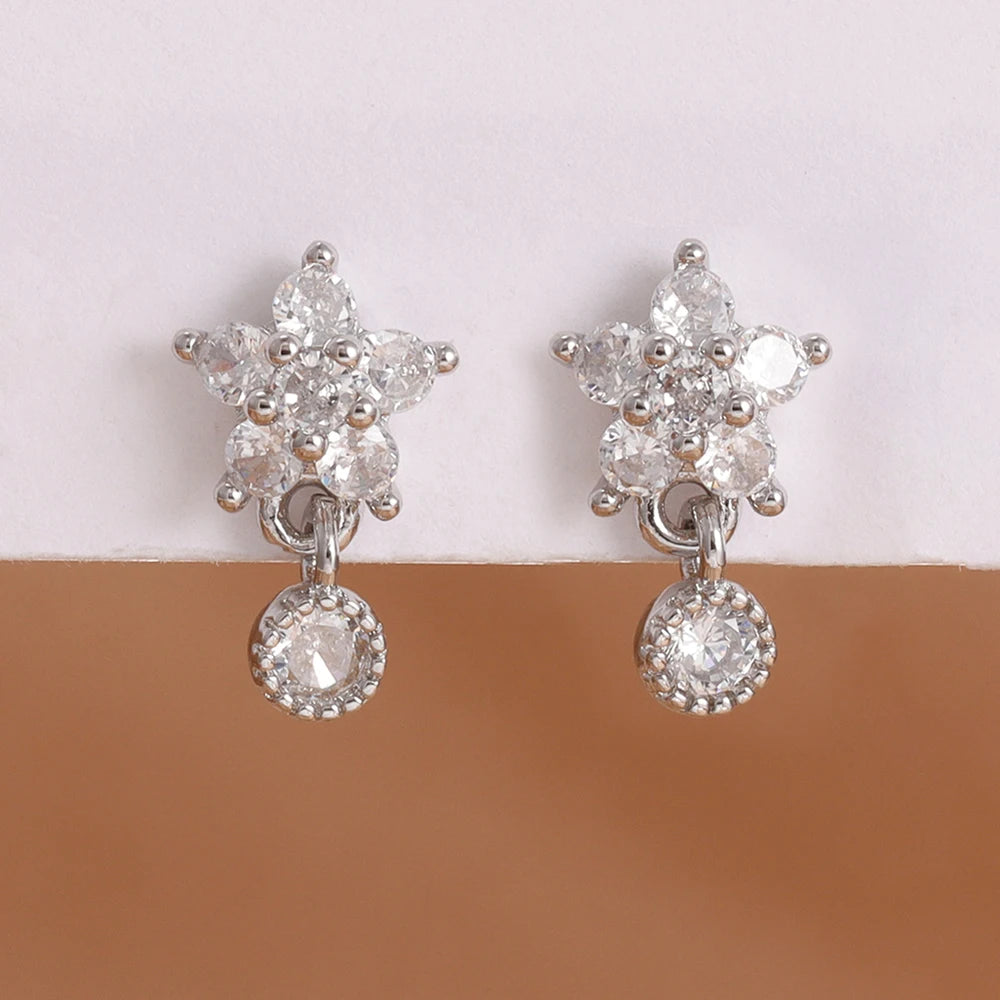 Luxury Stainless Steel Star Dangle Earrings with Sparkling Zircon