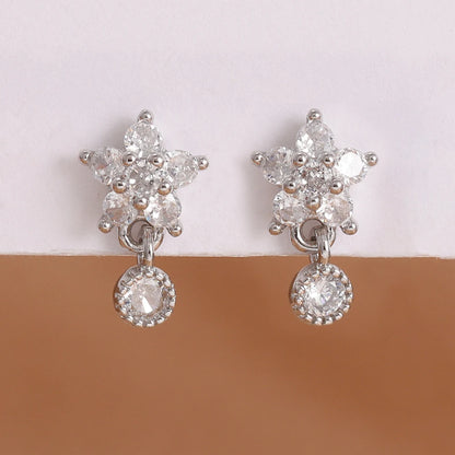 Luxury Stainless Steel Star Dangle Earrings with Sparkling Zircon