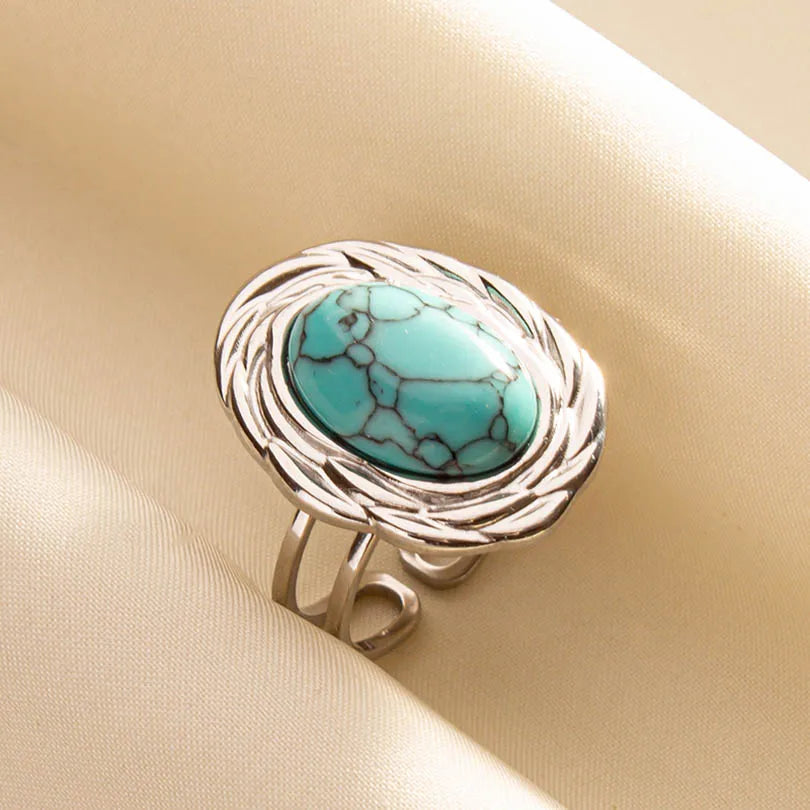 Bohemian Turquoise Gemstone Adjustable Ring for Women