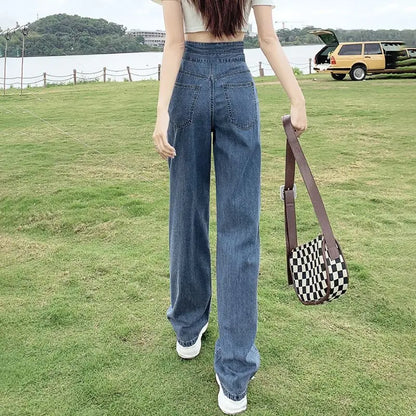 High-Waist Wide Leg Jeans with Contrast Panel Detail
