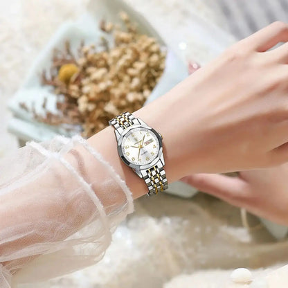 Luxury Stainless Steel Quartz Wrist Watch with Luminous Week & Date Display