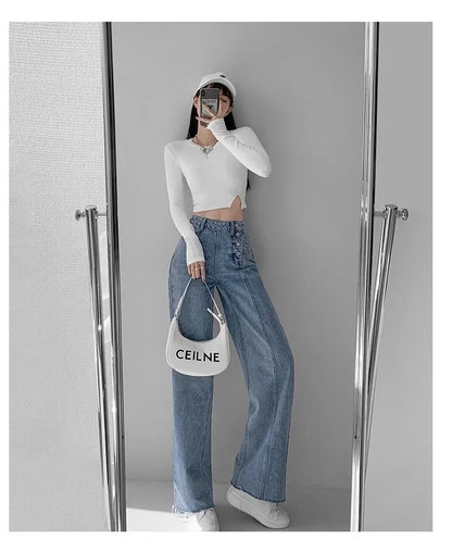 High-waisted Loose-fit Straight-leg Wide-leg Denim Pants