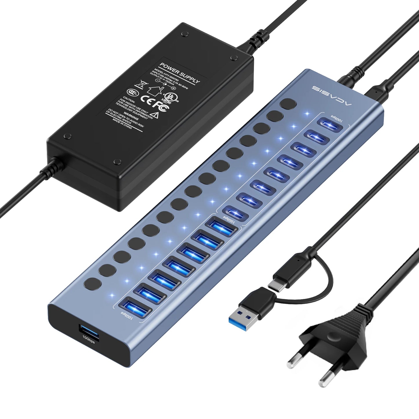 10Gbps Multi-Port USB Hub with Individual Switches