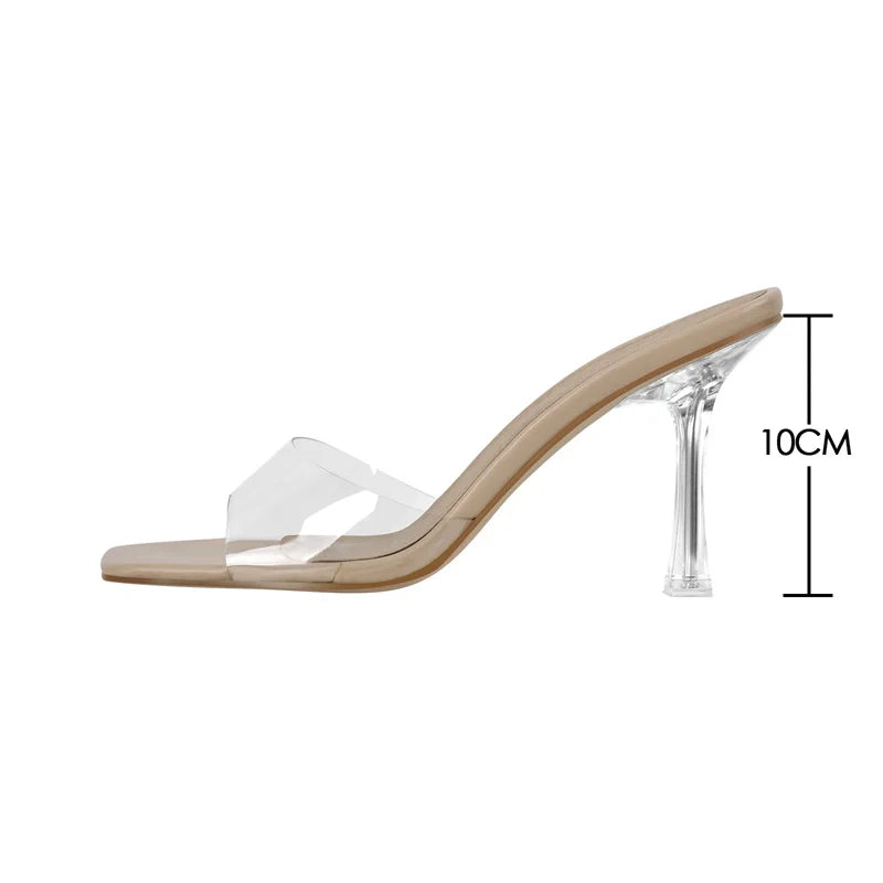Women's Clear PVC Square Toe Mule Sandals with Metal Heel