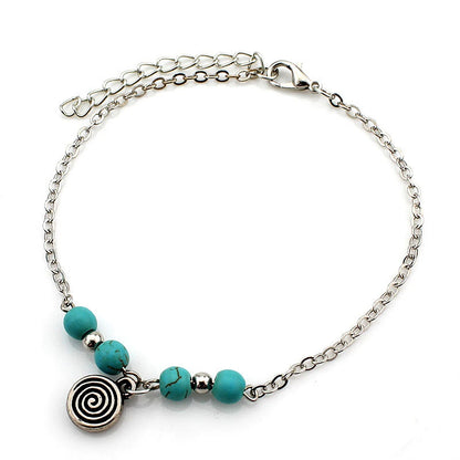 Bohemian Turquoise Starfish Beaded Anklet with Adjustable Chain