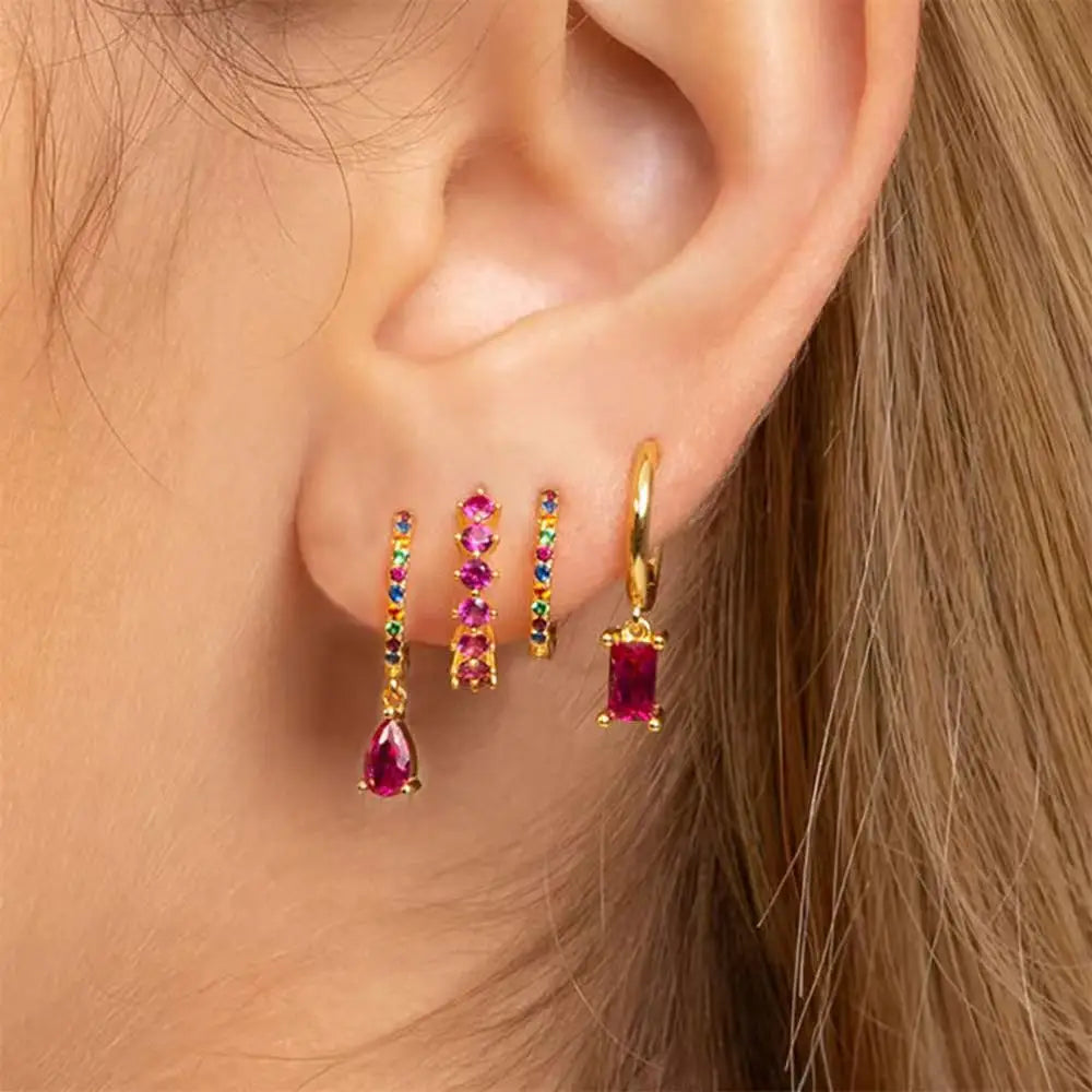 4-Piece Stainless Steel Zircon Huggie Hoop Earrings Set for Women