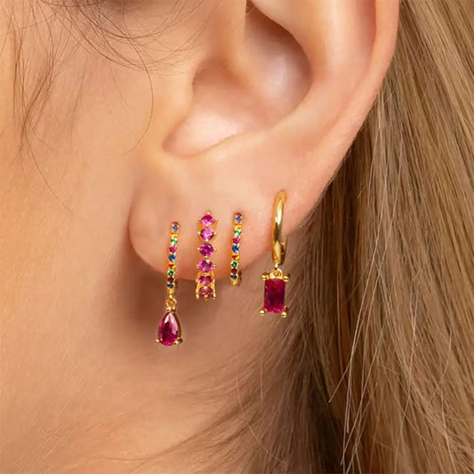 4-Piece Stainless Steel Zircon Huggie Hoop Earrings Set for Women