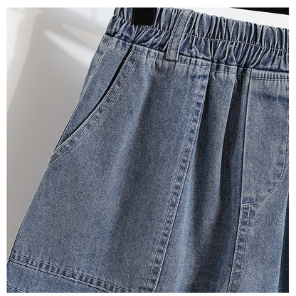 High Waist Plus Size Loose Fit Wide Leg Stretch Denim Shorts