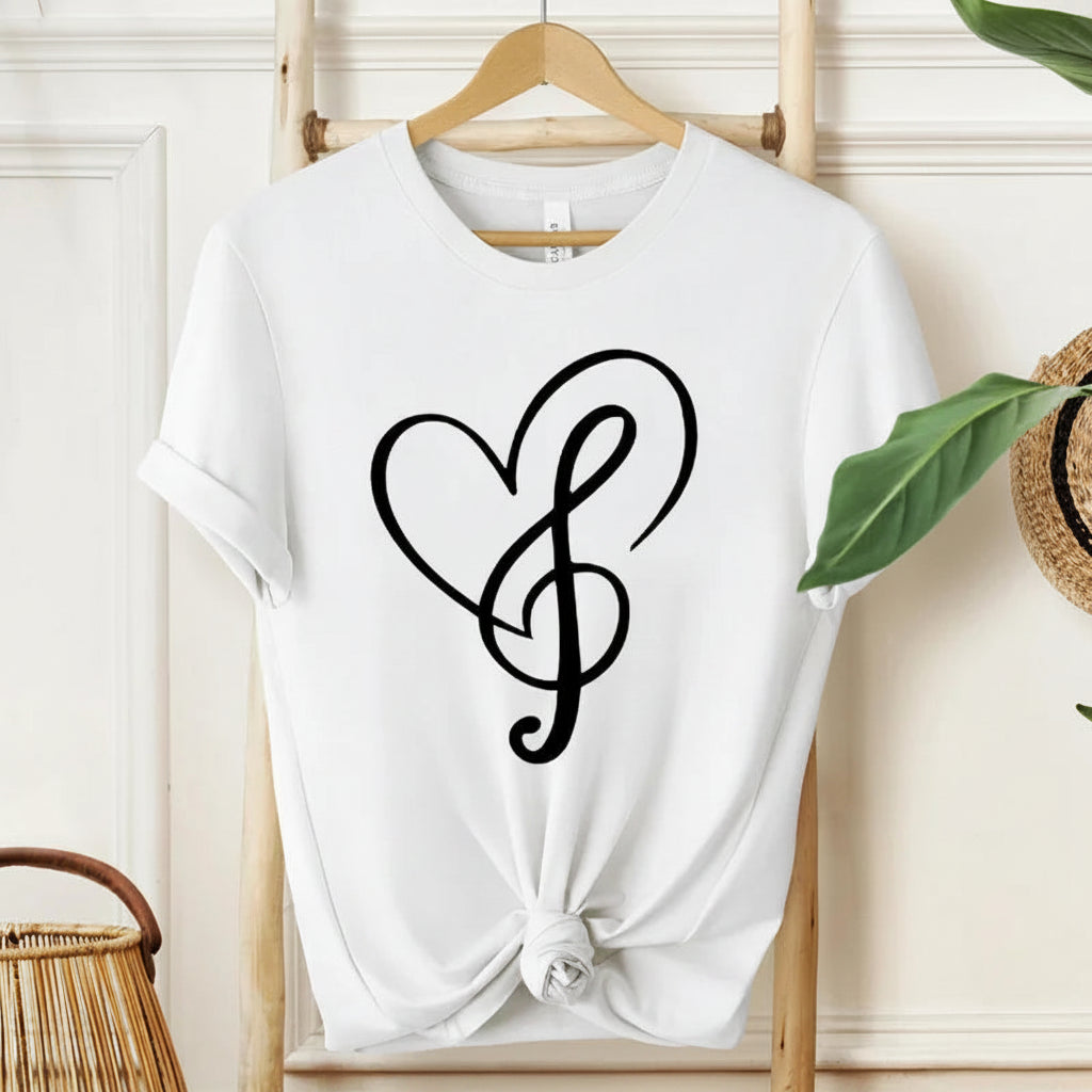 Minimalist Music Note Heart Print T-Shirt
