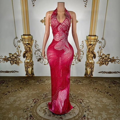 Plus Size Sheer Mesh Party Dress with Low Back & Rhinestone Detail