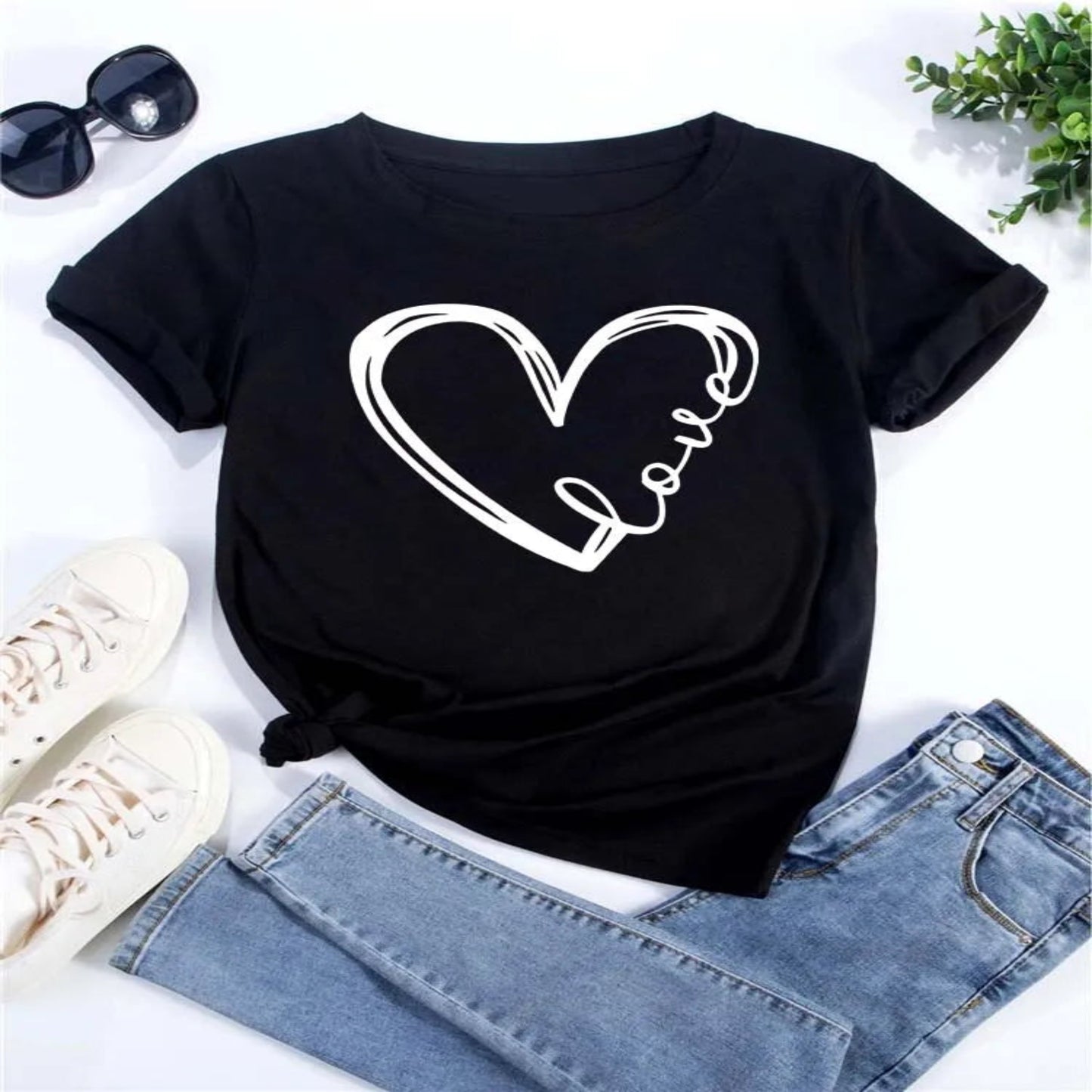 Love Heart Graphic Print Short Sleeve T-Shirt