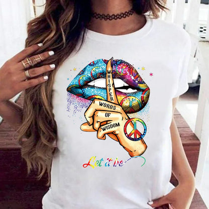 Creative Mouth Graphic Oversized Crew Neck Short Sleeve T-Shirt