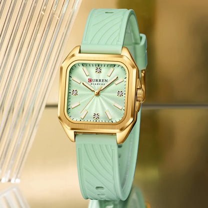 Luxury Square Quartz Wrist Watch with Silicone Strap & Water-Resistant Design
