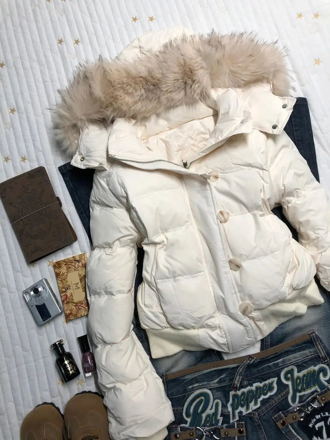 Hooded Fur Collar Warm Jacket