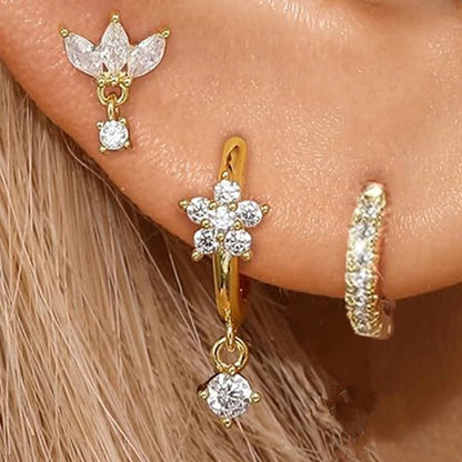 3-Piece Stainless Steel Zircon Huggie Hoop Earrings Set for Women