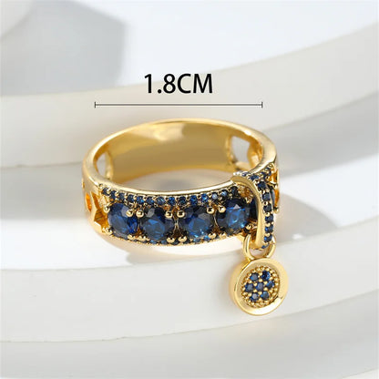 Vintage Gold Tone Royal Blue Stone Statement Ring for Women
