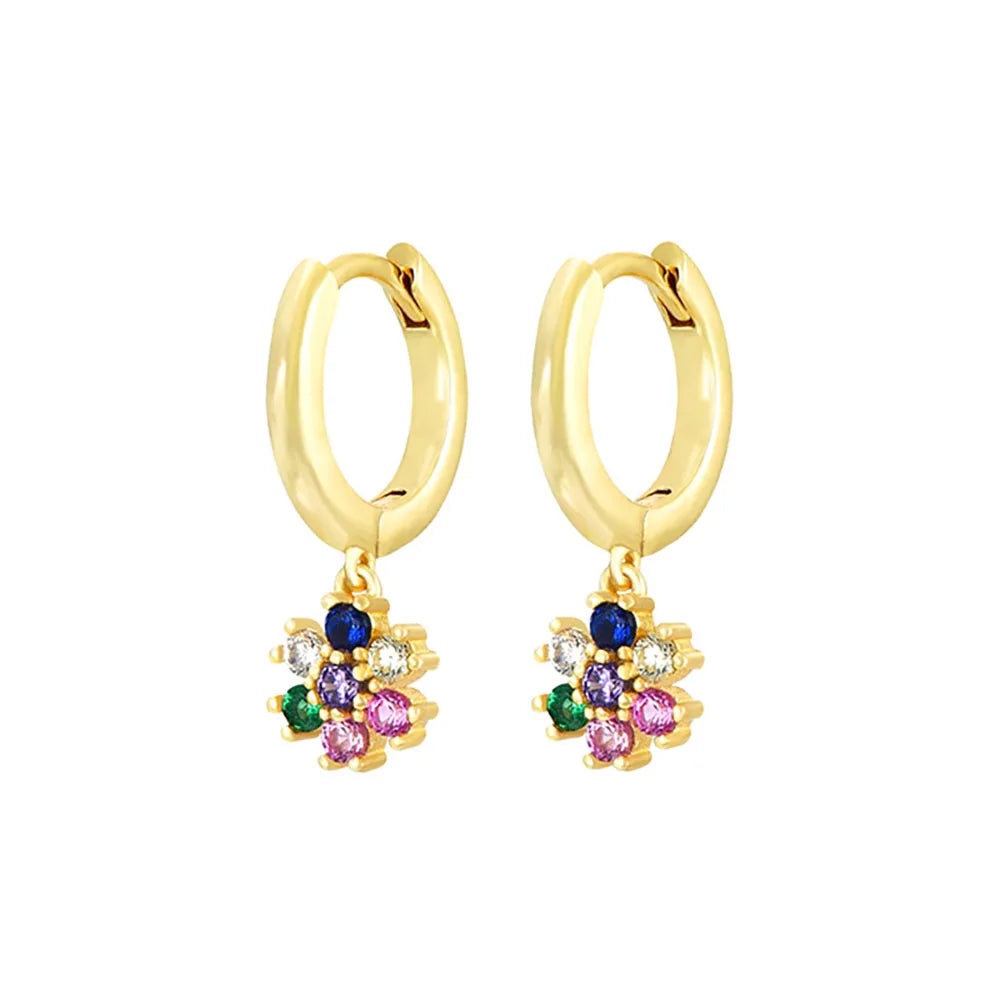 Stainless Steel Flower Dangle Earrings with Sparkling Zircon