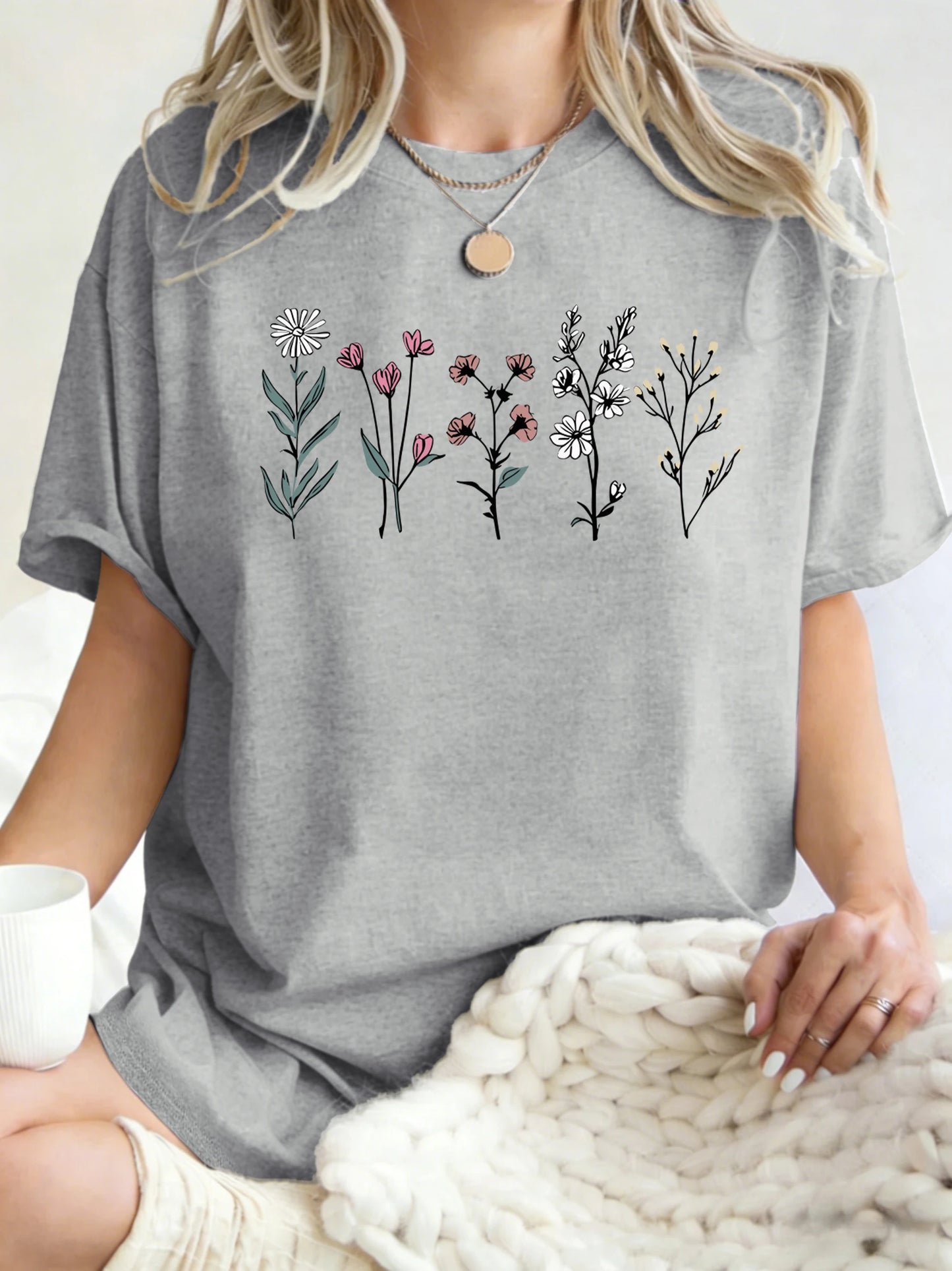 Floral Print Loose Fit Short Sleeve T-Shirt