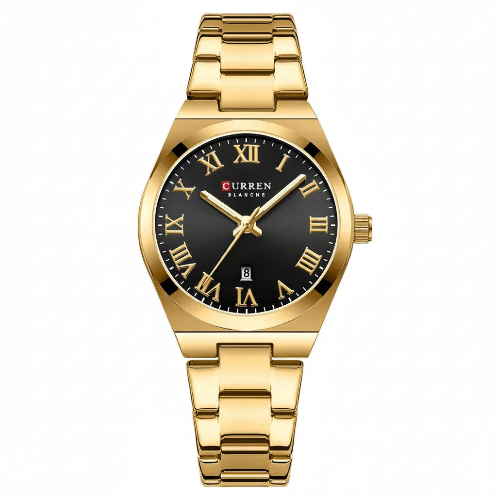 Luxury Stainless Steel Analog Quartz Wrist Watch with Date Display & Water Resistance