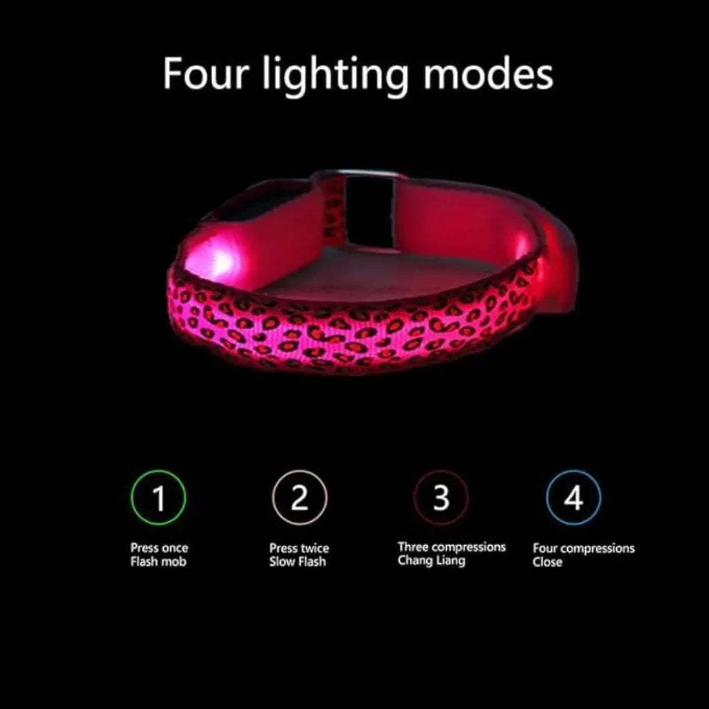 Leopard Print LED Safety Dog Collar