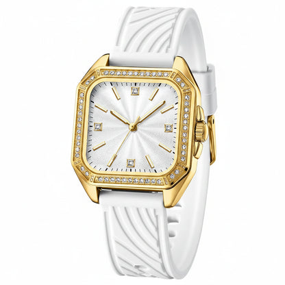 Luxury Square Quartz Wrist Watch with Silicone Strap & Water-Resistant Design