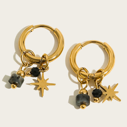 18K Gold Plated Stainless Steel Hoop Earrings with Natural Green Stone